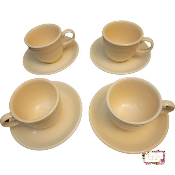 Homer Laughlin Fiesta Ware YELLOW Flat Tea Coffee Cup and Saucer Set Lot - Picture 11 of 11